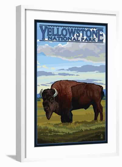 Bison Scene, Yellowstone National Park-Lantern Press-Framed Art Print