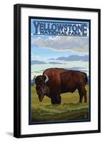 Bison Scene, Yellowstone National Park-Lantern Press-Framed Art Print