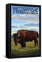 Bison Scene, Yellowstone National Park-Lantern Press-Framed Stretched Canvas