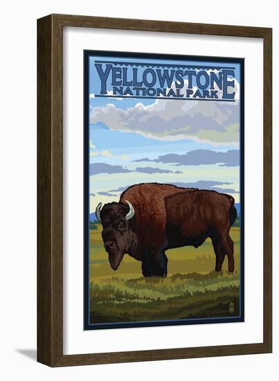 Bison Scene, Yellowstone National Park-Lantern Press-Framed Art Print