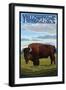 Bison Scene, Yellowstone National Park-Lantern Press-Framed Art Print