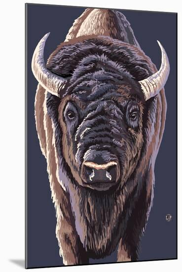 Bison Up Close-Lantern Press-Mounted Art Print