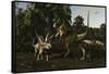 Bistahieversor Attacking a Pair of Pentaceratops-null-Framed Stretched Canvas