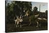 Bistahieversor Attacking a Pair of Pentaceratops-null-Stretched Canvas