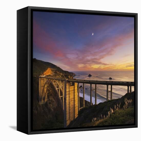 Bixby Bridge at Sunset.-Jon Hicks-Framed Stretched Canvas