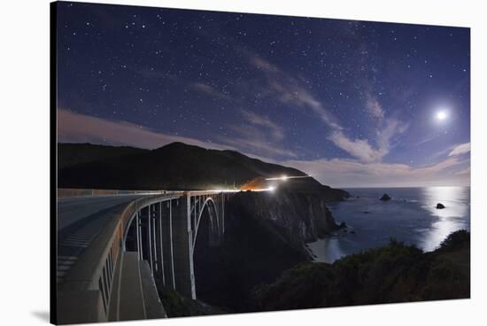 Bixby Bridge by Moon Light.-Jon Hicks-Stretched Canvas