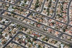 Aerial view of town, roads and houses with swimming pools, Nevada, USA-Bjorn Ullhagen-Framed Stretched Canvas