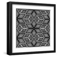 Black And White 3D Cubes Illustration - Escher Style-Kamira-Framed Art Print
