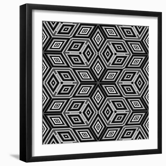 Black And White 3D Cubes Illustration - Escher Style-Kamira-Framed Art Print