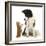 Black-And-White Border Collie Looking at Ginger Kitten-Mark Taylor-Framed Photographic Print