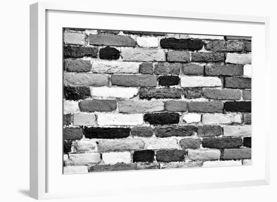 Black and White Brick Wall of Many Shades. Unique Background, Pattern.-Michal Bednarek-Framed Photographic Print