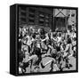 Black and White Children Playing in School Playground-Peter Stackpole-Framed Stretched Canvas