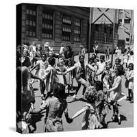 Black and White Children Playing in School Playground-Peter Stackpole-Stretched Canvas