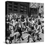 Black and White Children Playing in School Playground-Peter Stackpole-Stretched Canvas