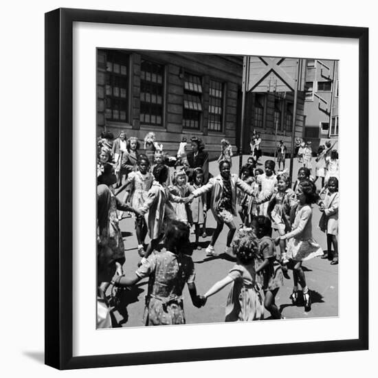 Black and White Children Playing in School Playground-Peter Stackpole-Framed Premium Photographic Print