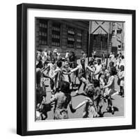 Black and White Children Playing in School Playground-Peter Stackpole-Framed Photographic Print