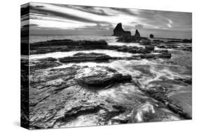 Black and White Coastal Rocks-Nish Nalbandian-Stretched Canvas