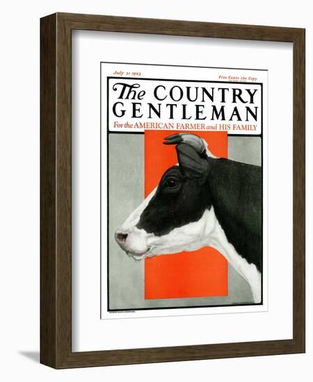 "Black and White Cow in Profile," Country Gentleman Cover, July 21, 1923-Charles Bull-Framed Giclee Print