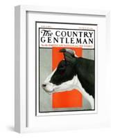 "Black and White Cow in Profile," Country Gentleman Cover, July 21, 1923-Charles Bull-Framed Giclee Print