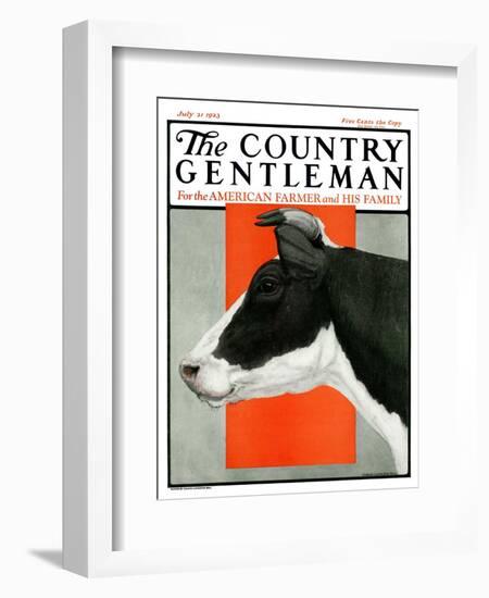 "Black and White Cow in Profile," Country Gentleman Cover, July 21, 1923-Charles Bull-Framed Giclee Print