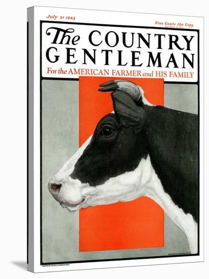 "Black and White Cow in Profile," Country Gentleman Cover, July 21, 1923-Charles Bull-Stretched Canvas