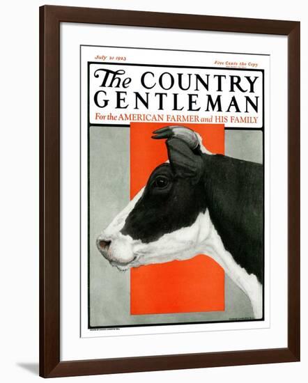 "Black and White Cow in Profile," Country Gentleman Cover, July 21, 1923-Charles Bull-Framed Giclee Print