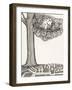 Black and White Drawing of Bird Looking at Clock on Tree Branch-Marie Bertrand-Framed Giclee Print