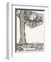Black and White Drawing of Bird Looking at Clock on Tree Branch-Marie Bertrand-Framed Giclee Print
