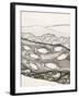 Black and White Drawing of Fish Swimming in River-Marie Bertrand-Framed Giclee Print