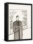 Black and White Drawing of Man Standing with Flowers in Hand-Marie Bertrand-Framed Stretched Canvas