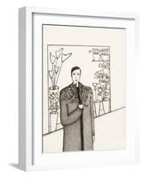 Black and White Drawing of Man Standing with Flowers in Hand-Marie Bertrand-Framed Giclee Print
