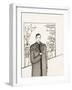 Black and White Drawing of Man Standing with Flowers in Hand-Marie Bertrand-Framed Giclee Print