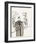 Black and White Drawing of Man Standing with Flowers in Hand-Marie Bertrand-Framed Giclee Print