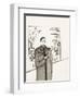 Black and White Drawing of Man Standing with Flowers in Hand-Marie Bertrand-Framed Giclee Print