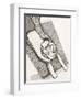 Black and White Drawing of Man with Tiger on Carpet-Marie Bertrand-Framed Giclee Print