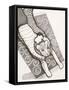 Black and White Drawing of Man with Tiger on Carpet-Marie Bertrand-Framed Stretched Canvas