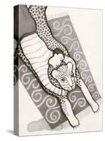Black and White Drawing of Man with Tiger on Carpet-Marie Bertrand-Stretched Canvas