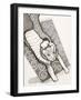 Black and White Drawing of Man with Tiger on Carpet-Marie Bertrand-Framed Giclee Print