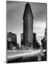 Black and white Flatiron Building in Manhattan New York and light trails at sunset purple clouds-David Chang-Mounted Photographic Print