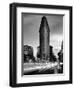 Black and white Flatiron Building in Manhattan New York and light trails at sunset purple clouds-David Chang-Framed Premium Photographic Print