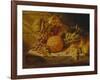 Black and White Grapes, Pears, Redcurrants and a Pineapple on a Ledge-George Lance-Framed Giclee Print