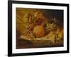 Black and White Grapes, Pears, Redcurrants and a Pineapple on a Ledge-George Lance-Framed Giclee Print