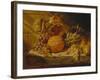 Black and White Grapes, Pears, Redcurrants and a Pineapple on a Ledge-George Lance-Framed Giclee Print