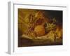 Black and White Grapes, Pears, Redcurrants and a Pineapple on a Ledge-George Lance-Framed Giclee Print