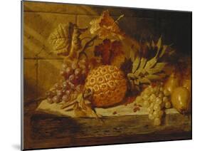 Black and White Grapes, Pears, Redcurrants and a Pineapple on a Ledge-George Lance-Mounted Giclee Print