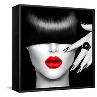 Black and White High Fashion Model Girl Portrait with Trendy Hair Style, Make Up and Manicure-Subbotina Anna-Framed Stretched Canvas