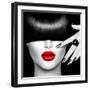 Black and White High Fashion Model Girl Portrait with Trendy Hair Style, Make Up and Manicure-Subbotina Anna-Framed Photographic Print