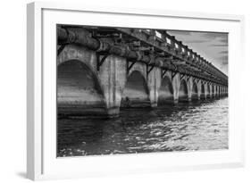 Black and White Horizontal Image of an Old Arch Bridge in Near Ramrod Key, Florida-James White-Framed Photographic Print