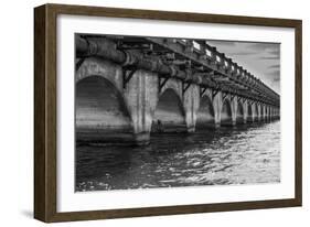 Black and White Horizontal Image of an Old Arch Bridge in Near Ramrod Key, Florida-James White-Framed Photographic Print