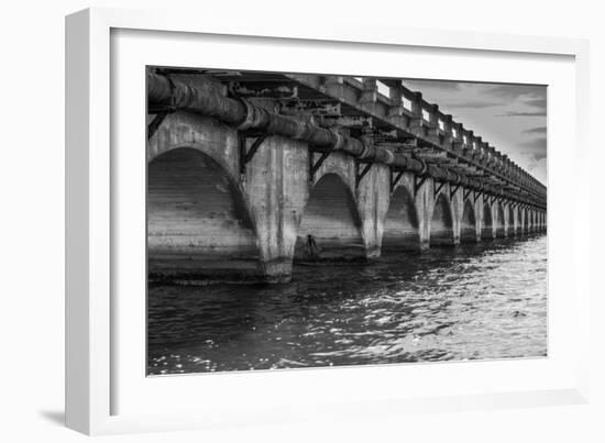 Black and White Horizontal Image of an Old Arch Bridge in Near Ramrod Key, Florida-James White-Framed Photographic Print